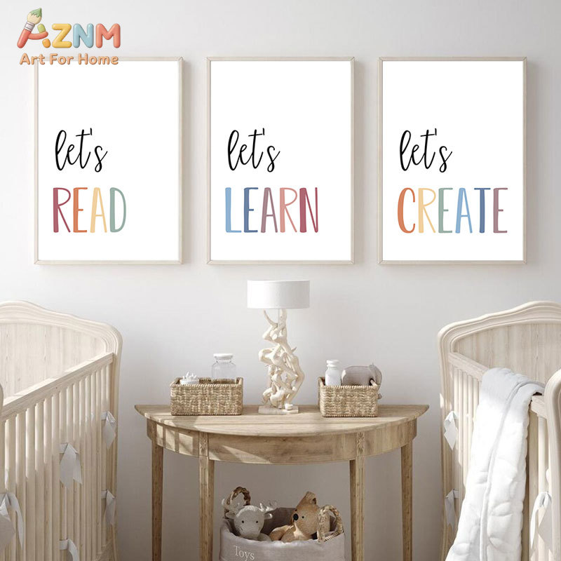 Kids Education Quote - AZNM Haydi Okuyalım Öğrenelim Kanvas Duvar