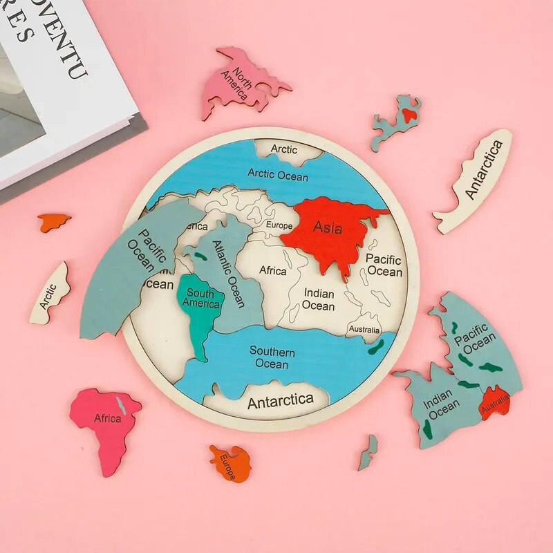 Puzzle Map World - Ahşap Renkli Dünya Haritası Bulmaca Oyuncakları
