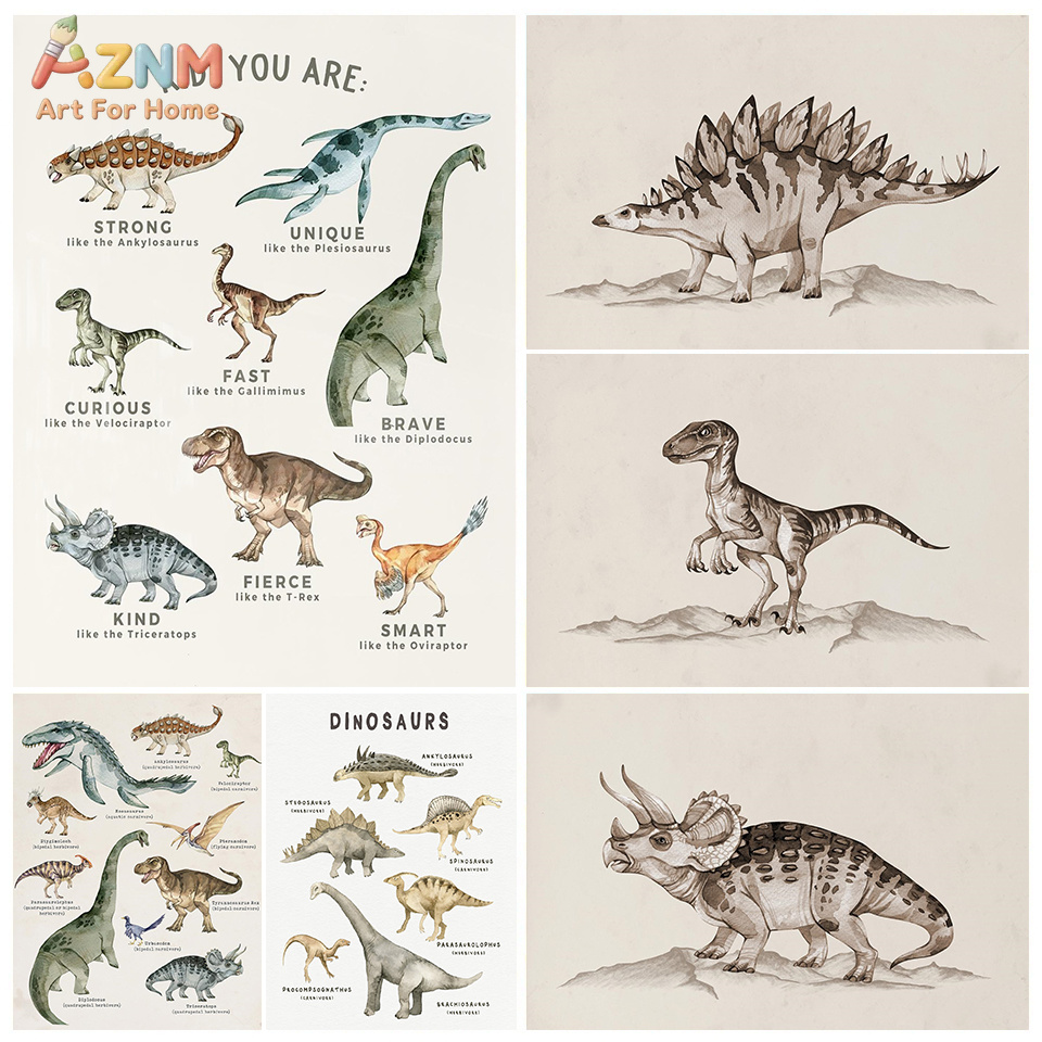 Kids Education Quote - AZNM Suluboya Dinozor Kanvas Duvar Sanatı,